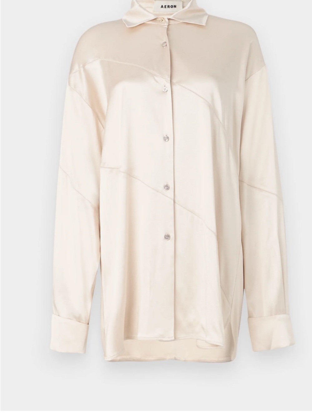 Aeron Abigail Satin Oversized Button-Up Shirt in Silver / shiny Crème - Picture 4 of 8